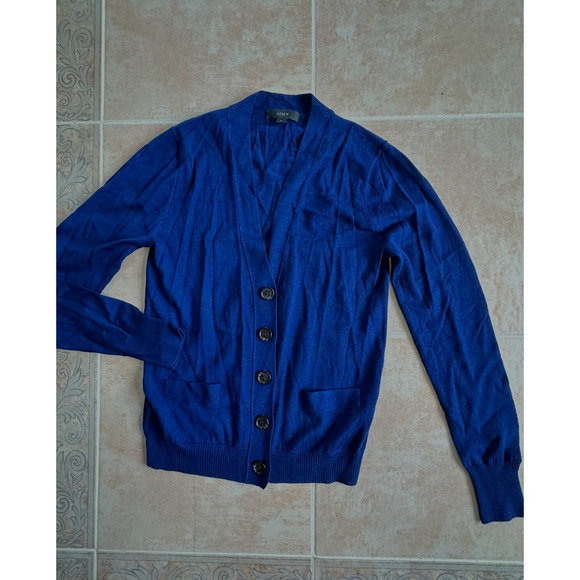 J. Crew Merino Wool Navy front button Lightweight sweater Women size XS - Picture 1 of 8